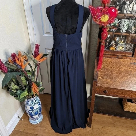 Moving Sale 💘 Lulu's Air Of Romance Dress Size L Navy Blue Maxi Halter Lined - Picture 3 of 7